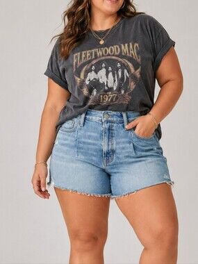 Lucky Brand High Rise Mom Short Pleated Distressed Denim Cutoffs Women's 18 NWT